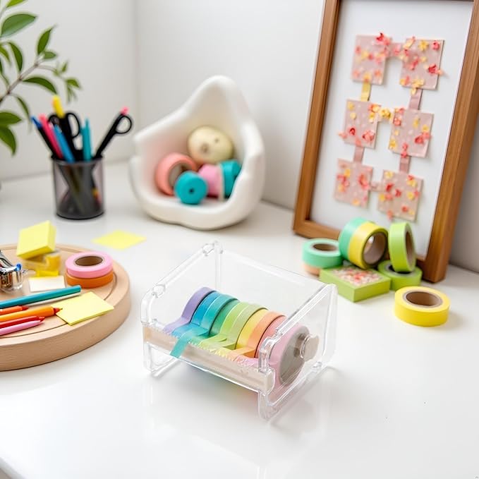 Transparent Visible Washi Packaging Tape Dispenser Cutter Roll Tape Holder Organizer Desktop Office Tape Holder DIY Sticker Roll Tape Cutter Holder Storage Tape Cutting Tape, Adhesives and Fasteners
