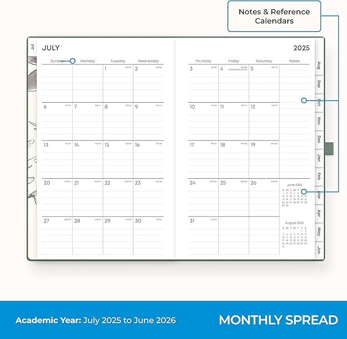 Blue Sky 2025-2026 Weekly and Monthly Academic Year Planner Calendar, July 2025 - June 2026, 5" x 8", Faux Leather Hard Cover, Bookbound, Laminated Tabs, Storage Pocket, Rio Green
