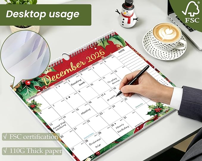 AECCN Calendar 2026-2027, 18 Months Calendars, 14.4" x 11.4", Thick Paper, Anti Ink Bleed and Transparent Cover, Wall Calendar 2026-2027 with Stickers for Home, school, Office Planning-Flower