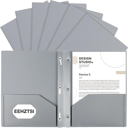 12-Pack Plastic Pockets with Prongs, 2-Pocket Folders with 3 Fasteners, Holds 8.5" x 11" Paper, Silvery