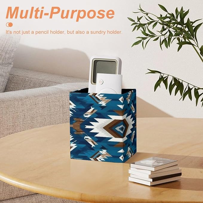 Fashion Pencil Pen Holder Cup, Waterproof Office Supplies, Waterproof Multifunctional Office Supplies Blue Geometric Tribal Navajo Aztec Ethnic