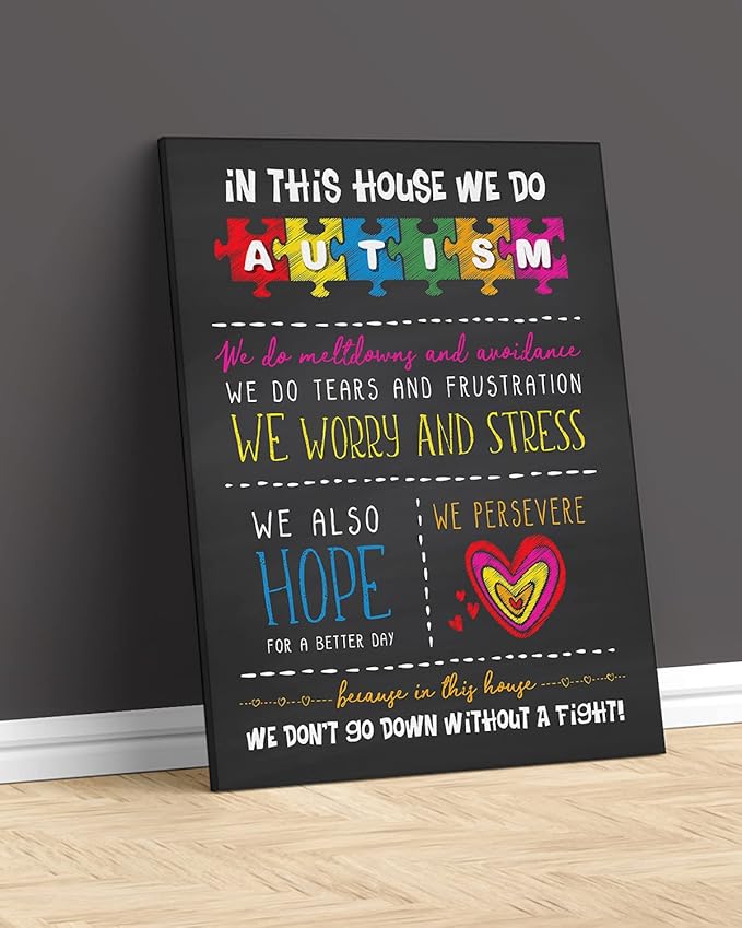 In This House We Do Autism | Autism Awareness Decor | Autism Classroom | Boho Rainbow Decor Classroom | Autism Sign | Autism Art Wall Decor Classroom | Autistic decorations - 16x20 ready to hang canvas