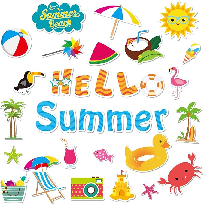 Hello Summer Cutouts Colorful Summer Beach Classroom Bulletin Board Decorations Summer Theme Wall Cut Outs Classroom Decor for School Party
