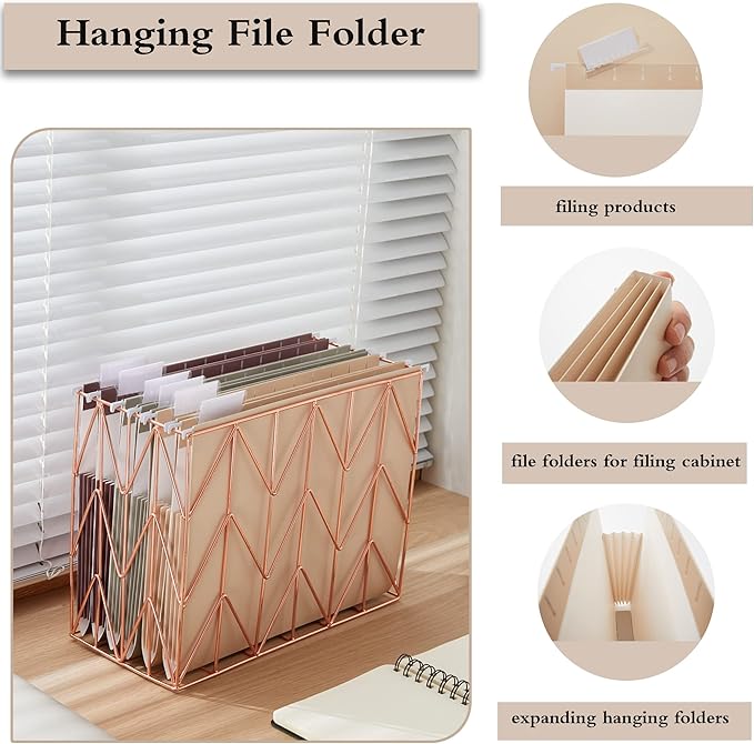 6 Pack Extra Capacity Hanging File Folders Letter Size Accordion Decorative File Folder Cute Colored Hanging Folder Organizer for Office Home with 1/5-Cut Adjustable Tabs, Selected Color Set 1