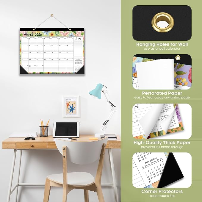 3 Pack of Desk Calendar 2026-2027, 21-Month Calendar Runs Unitl June 2027, Large 17" x 12" Monthly Desktop & Wall Calendar for Home & Office - Botanic Whimsy