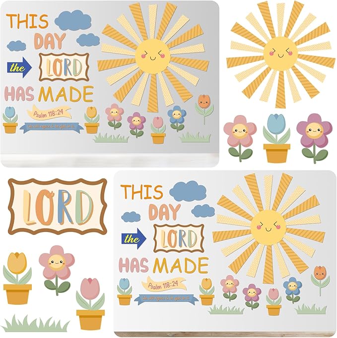 Fuyoooo 150 Pcs Spring Christian Bulletin Board Set Sunday School Bulletin Board Inspired Religious Classroom Decoration for Teacher Sunday School VBS Bible Church Summer Wall Decor(Boho Color)