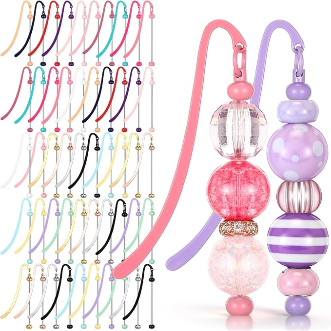 Dunzoom 50 Pcs Beadable Bookmarks DIY Metal Blank Bar Bookmark for Beads Modern Bead Craft Jewelry Pendant Charm Gift for Book Lovers Student Teacher Office Supplies (Multicolor)