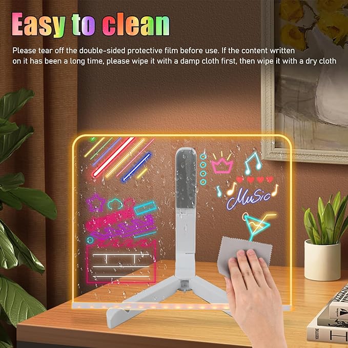 Led Note Board with Colors, Light Up Acrylic Message Board, Glowing Acrylic Dry Erase Board with Light, Led Boards to Write On, Led Writing Board Led Drawing Board (Medium 7.9 * 7.9 inches)