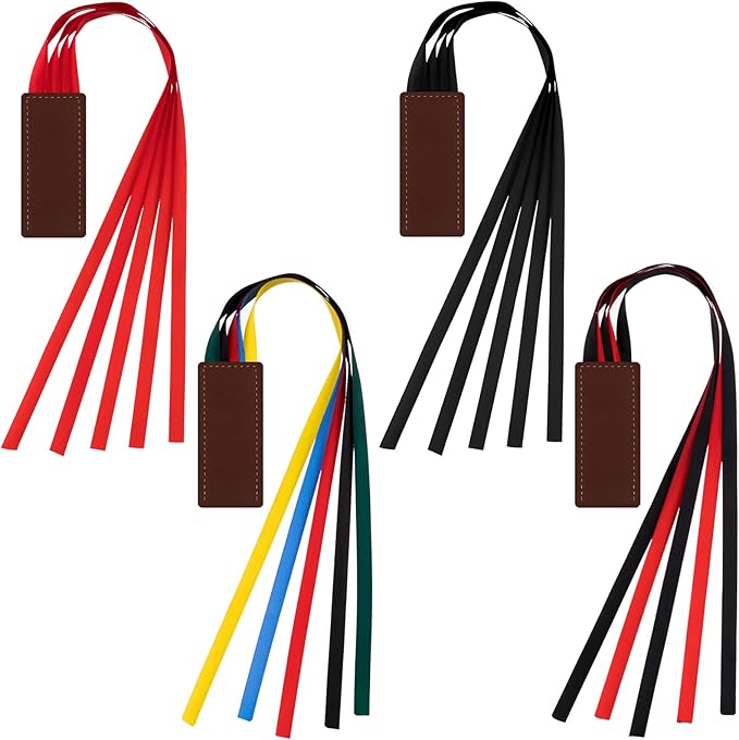 Chinco 4 Pieces Bible Ribbon Bookmark Colorful Ribbon Bookmark Artificial Leather Ribbons Bookmarks Page Markers with 5 Ribbons Colors for Books Novel Bible Reading Lovers Students Teachers Gift