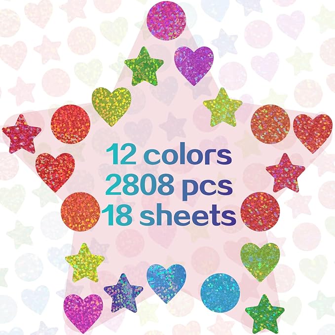 2808pcs Star and Heart Stickers for Kids Reward,0.6"Holographic Small Stickers,for School,Classroom,Student,and Teacher Supplies,Behavior Reward Charts