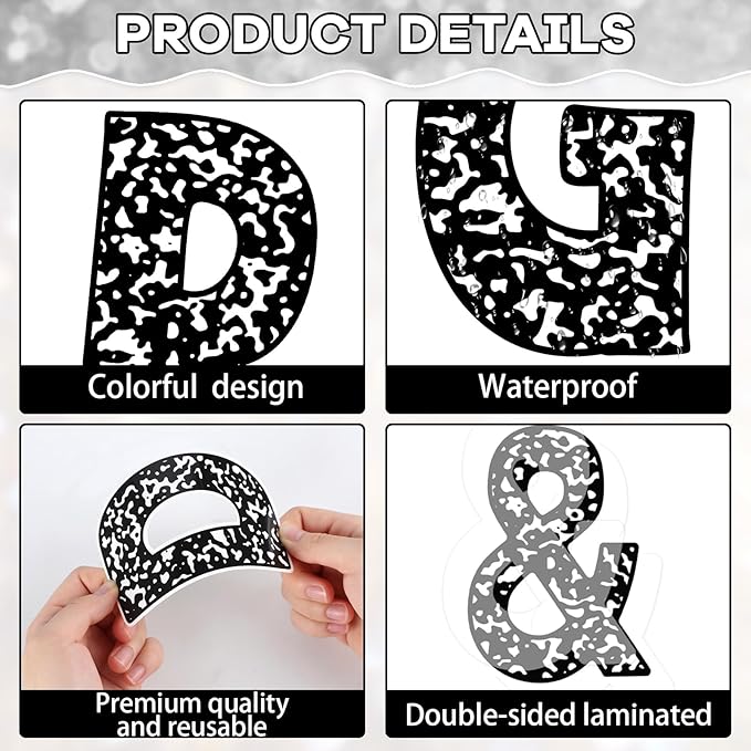 150Pcs Composition Bulletin Board Letters Composition Themed Classroom Decor Alphabet Combo Set Alphabets Numbers Symbols Paper Cutouts for Party School Classroom Blackboard Decoration Supplies