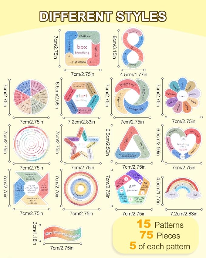 UCEC 75 Pcs Mindfulness Stickers, Mental Health Stickers Gravel Texture, 15 Patterns Waterproof Adult Sensory Items for Adult Teen Classroom Desk Office Fidget Supplies