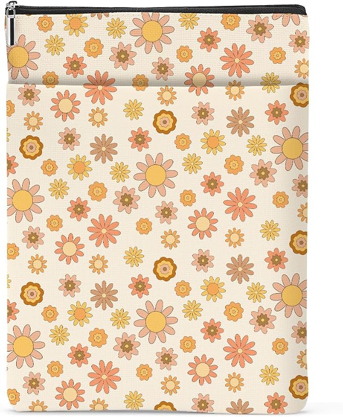 Retro Floral Pattern Book Lovers Gifts Waterproof Book Sleeve Book Pouch Book Protector with Zipper and Front Pocket BookCover Case for Women Girl Best Friend Sister Book Accessories Book Club Gifts