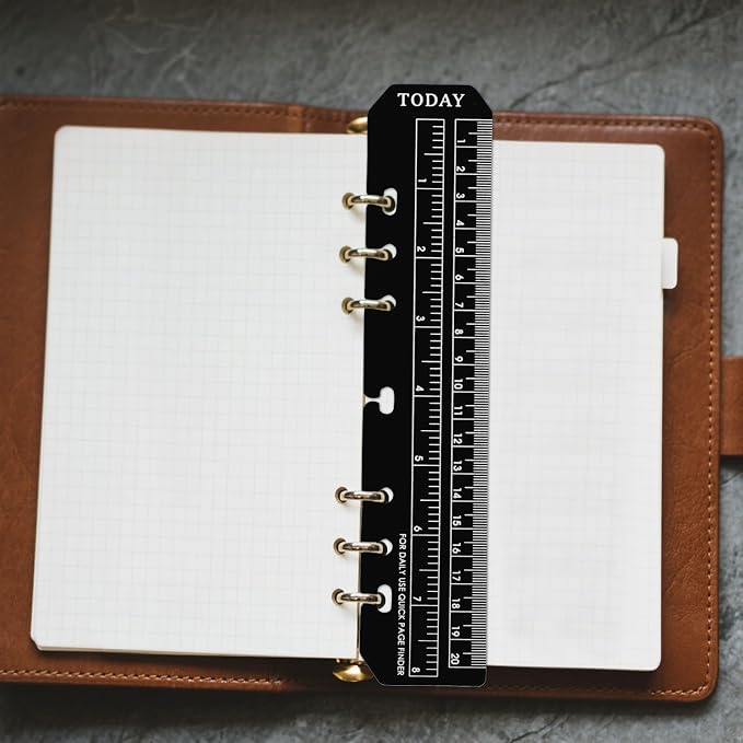 Bookmark Rulers, 4 Pcs Black and Clear Plastic Binder Ruler Notebook Rulers A5 6-Ring Page Marker Divider Pagefinder Measuring Today Ruler with Holes Book Marker