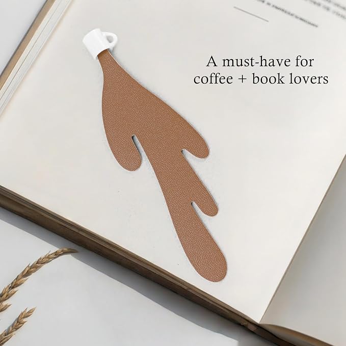 Coffee Bookmark, Spilled Coffee Bookmark Coffee Cup Craft Faux Leather for Book and Coffee Lovers, Bookworm Women Men
