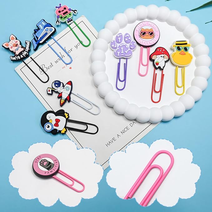 Cute Paper Clips, 100Pcs Random Paper Clips Bulk Colorful Fancy Metal Paperclips Funny Desk Decoration Bookmarks Clamp Cool Book Binder Clip Planner Clip for Paperwork Office Supplies Book Club Gifts