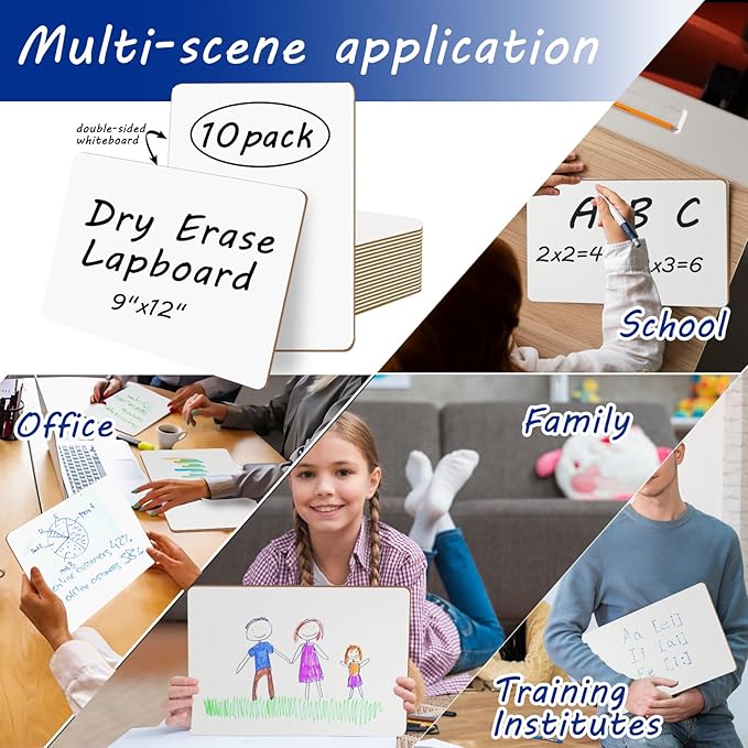 10 Pack Double Sided Dry Erase Boards Classroom Pack 12'' x 9'' Small Whiteboards for Office Teachers Students Schools Supplies Answer Dry Erase Paddles Mini Whiteboard