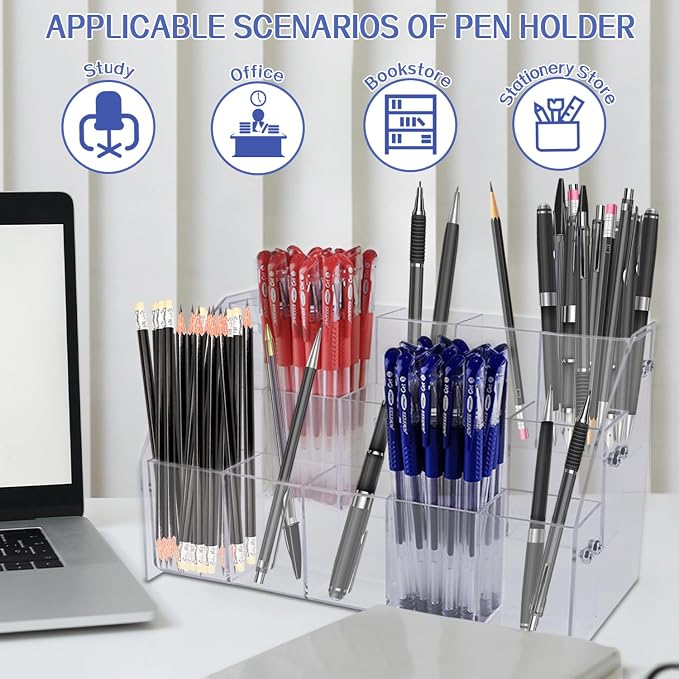 Clear Pen Display Stand-3 Tier ＆ 15 Grid Trapezoidal Acrylic Pen Holder Transparent Pencil Holders Acrylic Organizer Desktop Stationery Organizer Office Desk Accessory for Stationery Store,Home