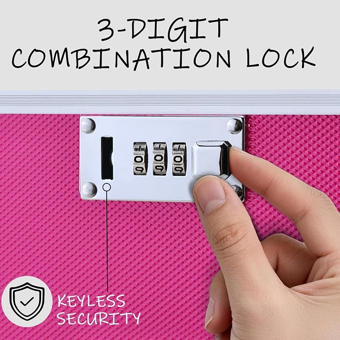 File Storage Cabinet for Legal Size Hanging File Folders, Suspension File Holder, Document Organizer Filing Lockbox in Office and Home with Combination Lock and 10-pack Hanging Files (Pink, Legal)