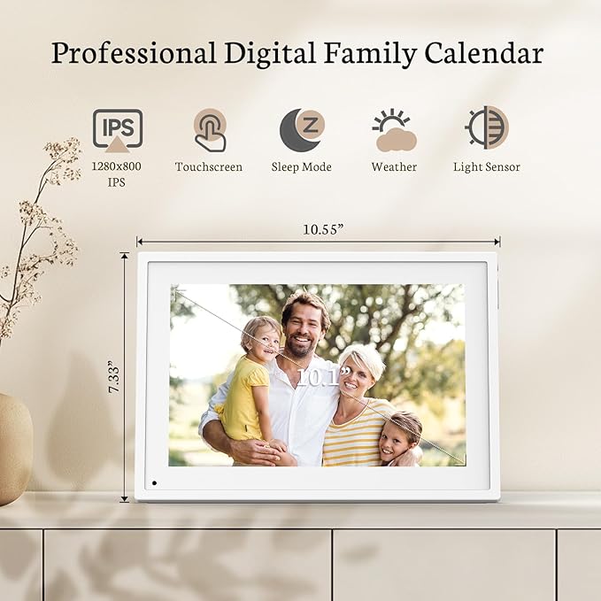 BSIMB 10.1 Inch Digital Calendar - Chore Chart, Meal Planner, Rewards System, Photo Display, Smart Electronic Calendar Touchscreen Interactive Display for Family Schedules Seamless Scheduling White