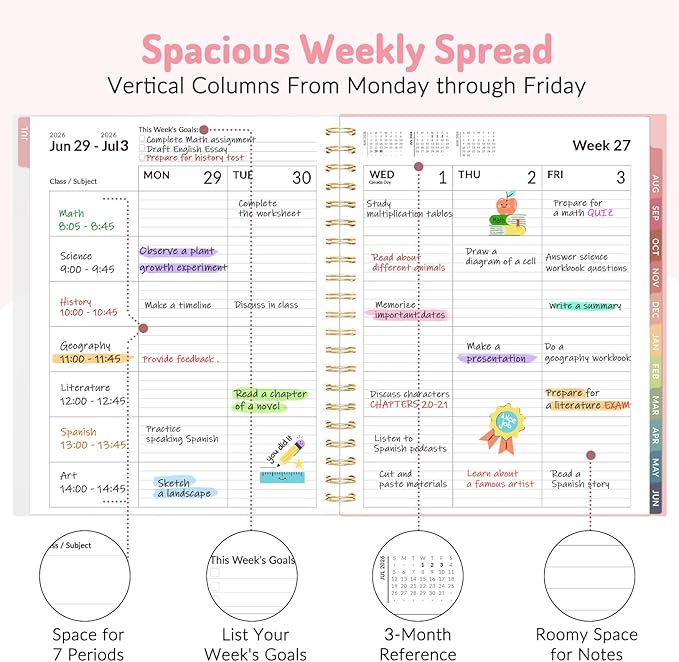 Teacher Planner 2026-2027, Forvencer Academic Planner 2026-2027, Jul 2026 - Jun 2027, 8.5"x11", Weekly & Monthly Planning Book with 7 Periods, School Agenda for Teacher Student Homeschool, A4, Black
