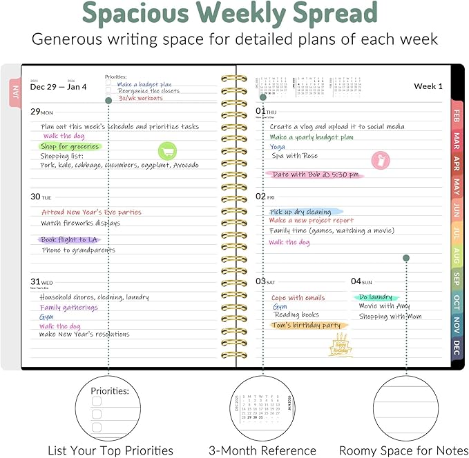 2026 Planner, Forvencer Calendar Planner Weekly and Monthly (Jan 2026-Dec 2026), 6" X 8", Agenda Book, Daily Journal Notebook with Tabs, Flexible Cover, Home School Organizer, A5, Purple