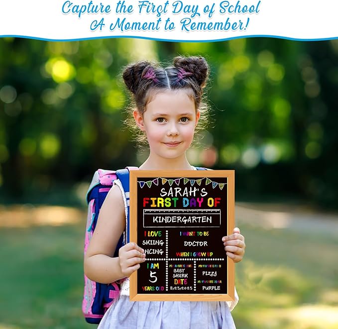 First Day of School Board Sign - Double Sided First and Last Day of Preschool Kindergarten Chalkboard Sign Reusable & Erasable Back to School Supplies Photo Prop Gift for Kids Girls Boys