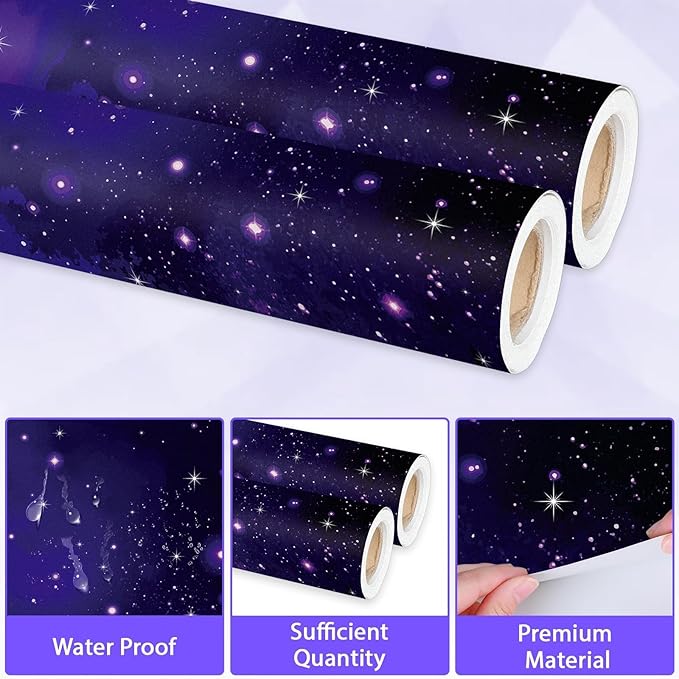 Qyeahkj 2 Rolls Starry Night Bulletin Board Paper Roll Outer Space Bulletin Board Background Paper Fade Resistant Classroom Decoration Poster Art Craft Home Wall Education Decoration Supplies 17.7in x