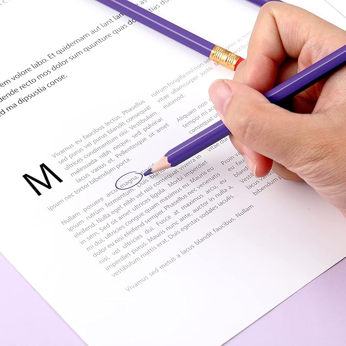 Zhanmai 24 Pieces Purple Pencils with Eraser Pre Sharpened Wooden Erasable HB Checking Pencils with Erasable Tops for Writing Drawing Checking Coloring Tests Grading Map Coloring Editing Office Favors