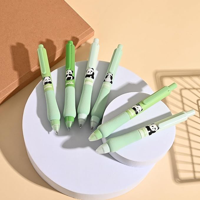 8Pcs Erasable Gel Ink Pens, Cute Retractable Pen with Erasers, 4 Black & 4 Blue Pen Set, 0.5mm Fine Tip Smooth Writing Pens, Comfort Grip for Note Taking and Crossword Puzzles (Green)