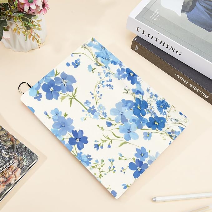 CRASPIRE Blue Flower Stretchable Book Cover Plant Washable Reusable Large Nylon Book Protector Elastic Notebook Wraps Suitable for Hardcover Books Classroom Students