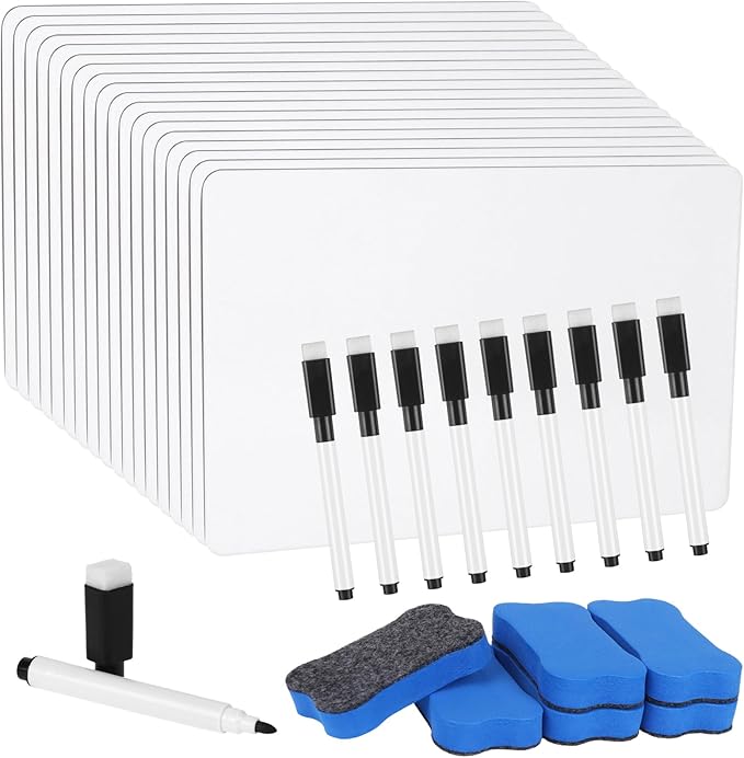18 Pack Double Sided Dry Erase Boards 6 x 9 inch Double Sided White Boards with 18 Black Markers 6 Erasers Small White Dry Erase Boards for Students Teacher Classroom Supplies (Blank Whiteboard)