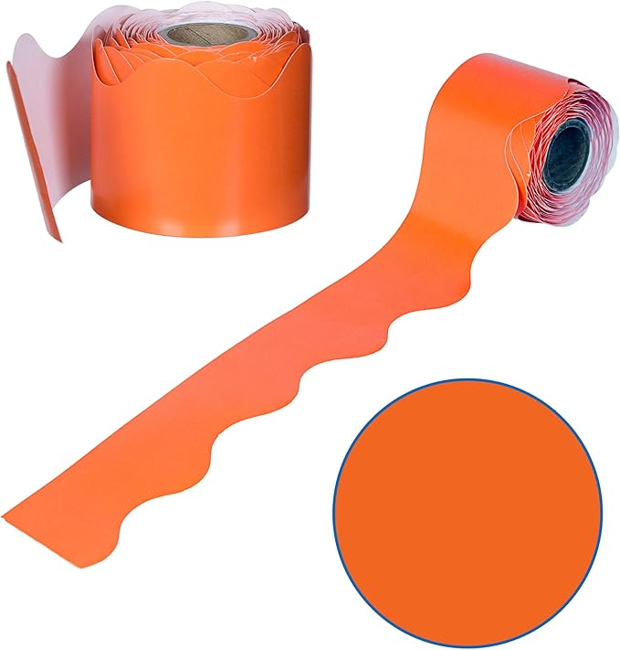 Carson Dellosa 36Ft of Orange Bulletin Board Borders, 13 Strips of Scalloped Trim for Halloween, Rolling Whiteboard, Cork and Posterboard, Party, Office Decorations, and Classroom Decor