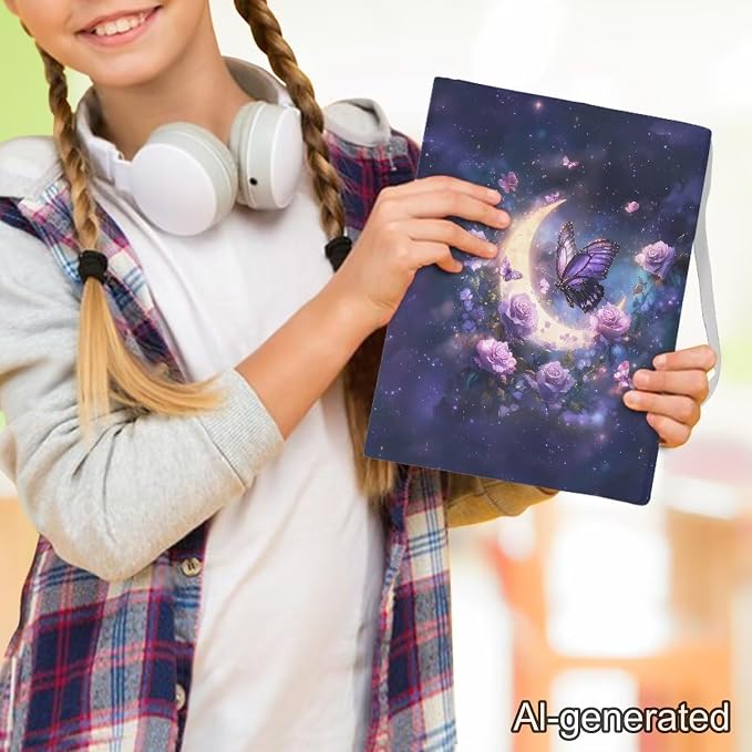 Dreaweet Moon Rose Butterfly Book Sleeve Book Protector,Book Covers for Paperbacks Textbook Hardcover up to 9 x 11 Inches,Washable Fabric,Book Sleeves for Women Book Lover