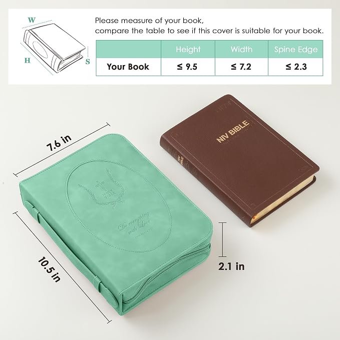 Leather Bible Cover for Women – Large Zippered Case with Handle and Pockets, Floral Book Protector for Study or Church, Christian Gift for Girls and Women, Large Size Bibles (Green)