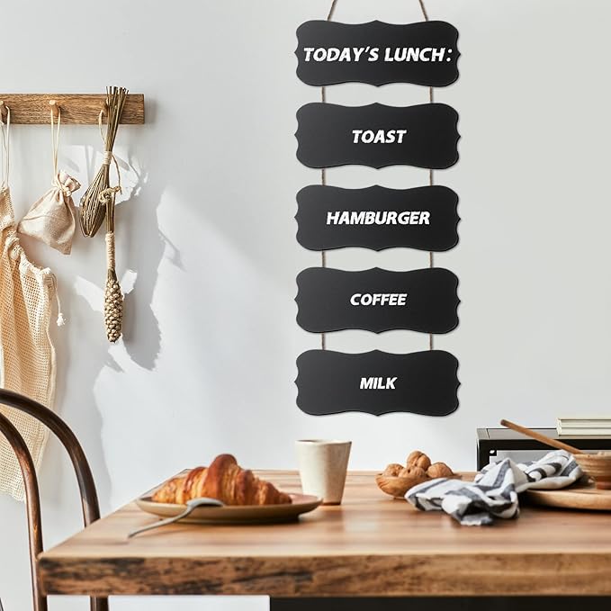 Gerrii 2 Set Double Sided Hanging Chalkboard Signs Rectangle Wooden Erasable Message Board Rustic Chalkboard Hanging Signs Menu Memo Display with Rope for Wedding Bar Kitchen Wall Decor