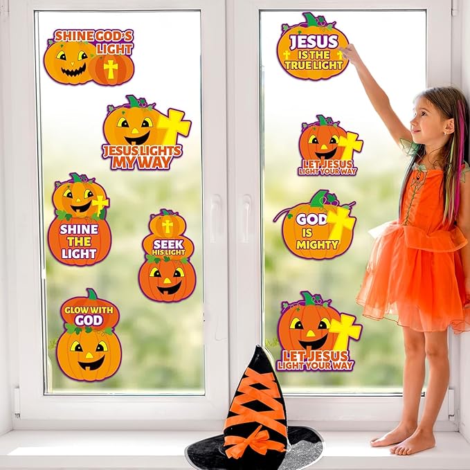 QOUBAI 36PCS Thanksgiving Religious Pumpkin Cutouts Christian Jesus Bulletin Board Fall Halloween Cardboard Door Sign Religious Holiday Wall Decor Kit Autumn Classroom Window Door Party Favor Supplies