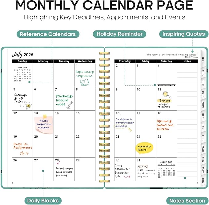 Planner 2026-2027, Academic Year Monthly and Weekly Calendar Planner, Jul 2026 - Jun 2027, Hardcover Teacher Student Planning Agenda book with Tabs, Perfect for School Office Supplies, 8.5" x 11" - Depths Whale