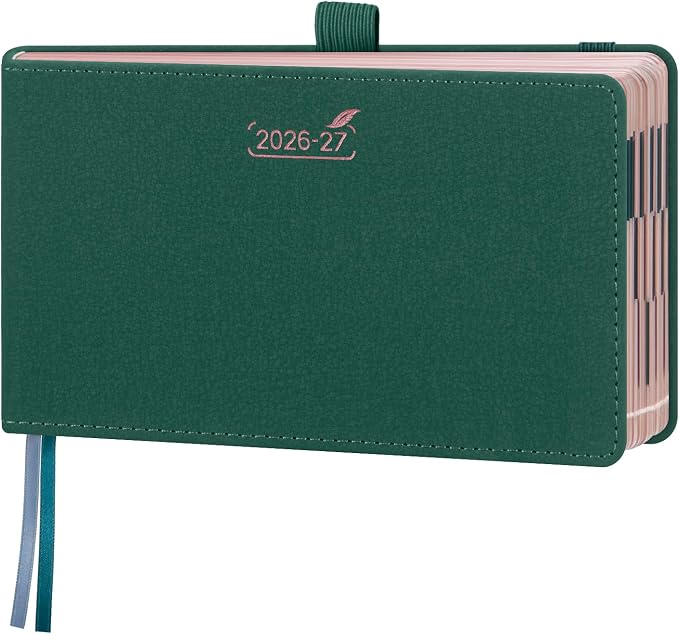 BEZEND Pocket Weekly Planner 2026 2027 Equal Weekend with Hourly Timeslot (6.5" x 3.75") 18 Months Small Academic Calendar (Jul 26-Dec 27) for Students, Work & Home, PU Leather Hardcover -Evergreen
