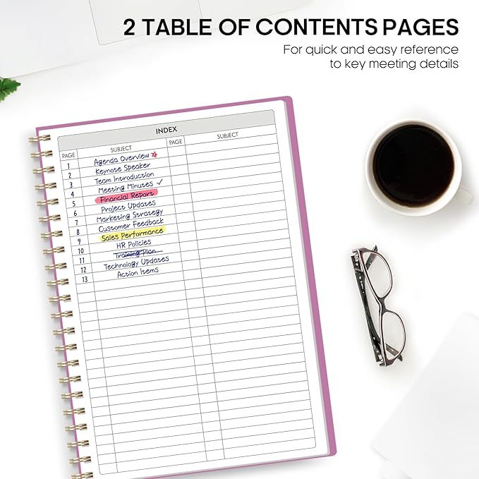 Taja Meeting Notebook for Work Organization - Work Planner Notebook with Action Items, Agenda Planner for Note Taking, 160 Pages (6.9" X 9.9") Project Organizer for Men & Women - Purple
