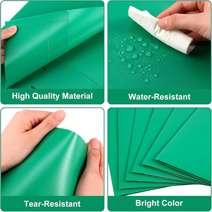 Fulmoon 48 Pack Plastic Folders with 2 Pockets Bulk 11 x 9 Inch Heavy Duty File Pocket Folders and 4 Card Slots Fit Letter Size Paper Cards for Back to School Office Home Supply(Green)