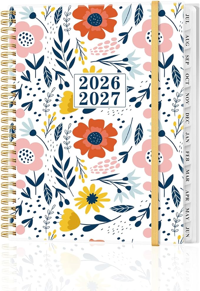 Planner 2026-2027 - Academic Planner from July 2026 to June 2027, Weekly & Monthly Planners Spiral Bound with 12-Month Tabs, Inner Pocket, 8.5" x 11", Pink Flower