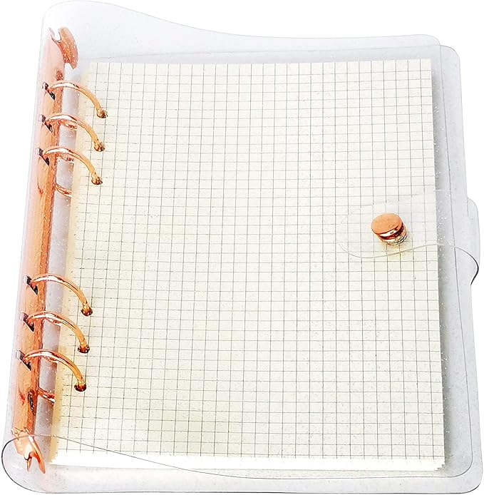 A6 A5 6-Holes Colorful PVC Cover Personal Organizer with Snap Button Closure File Folder for Loose Leaf Sheet Protectors Notebook Refill (Rose Gold, A5 mini Set)