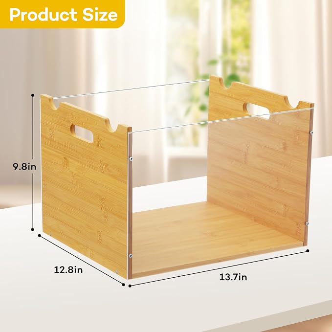 Bamboo File Organizer Box with Lid, Hanging File Storage Box with Handle suitable for Home Office Desk Banker Document Letter Size