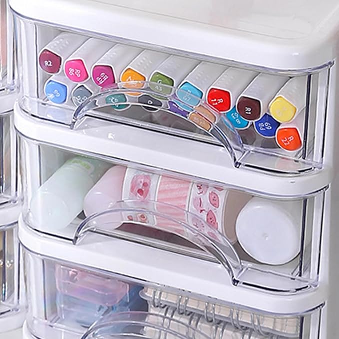 ljhnba Desktop Storage Box Stackable Cabinet Small Drawers Organizers Stationery and Supplies Clear Organizer with Drawers Stationery Organizer Box