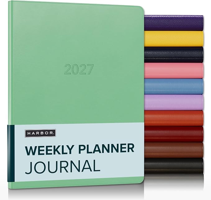 Harbor Weekly Journal Notebook Planner 2027 - Lined, Durable Faux Leather, Softcover, 176 Quality Pages - For Men and Women, For Writing, Work & Travel - Cambridge Jade - 9"x7"