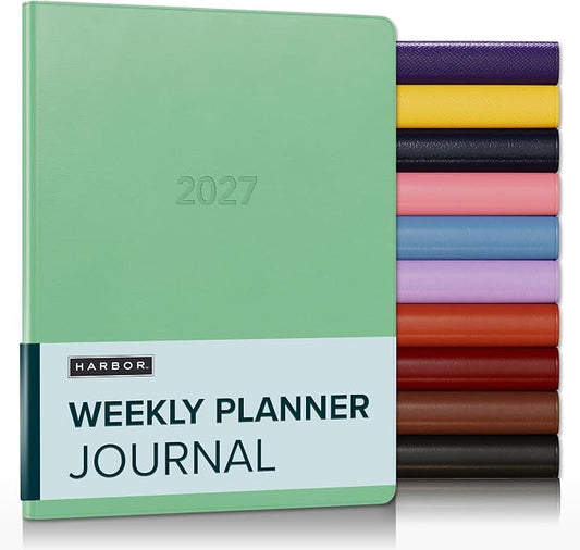 Harbor Weekly Journal Notebook Planner 2027 - Lined, Durable Faux Leather, Softcover, 176 Quality Pages - For Men and Women, For Writing, Work & Travel - Cambridge Jade - 9"x7"
