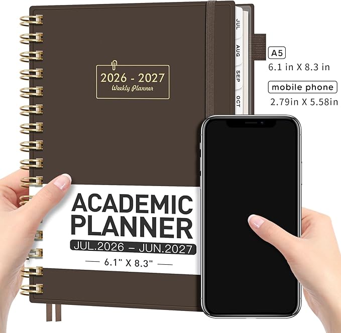AHGXG Academic Planner 2026-2027, July 2026 - June 2027, Weekly and Monthly, 5.7" x 8.3", Calendar, Agenda for Women, Teacher, Student, School, 12-Month Tabs (Coffee)