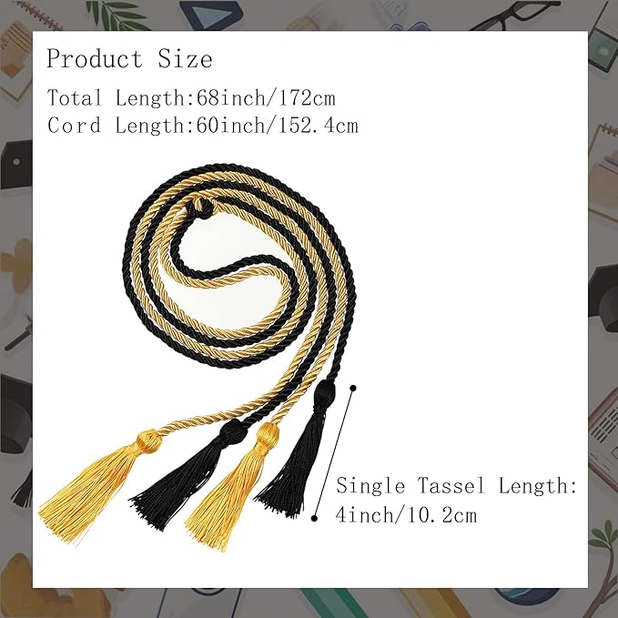 Graduation Double Honor Cords with Tassels Braided Academic Ropes for High School College Ceremony 68 Inch (Black+Gold)
