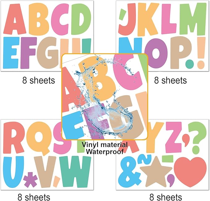 Bemeol Bulletin Board Letters 32 Sheets 4 Inch Stick on Letters Alphabet Cutout Letter for Bulletin Board Display School Classroom Home Decor(Colorful)